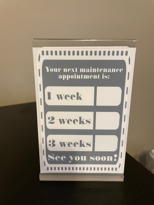 Client appointment reminder clings.