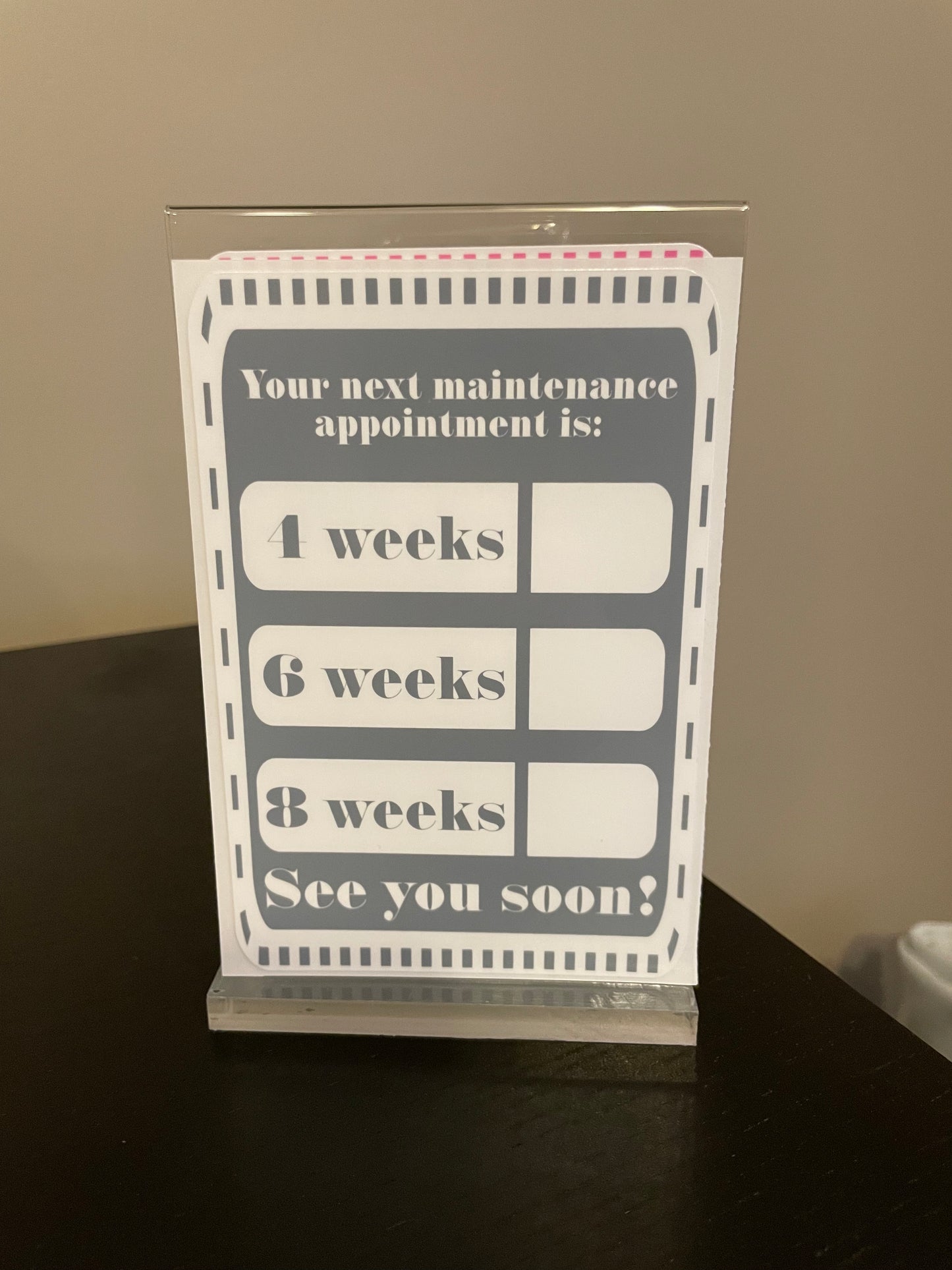 Client appointment reminder clings.