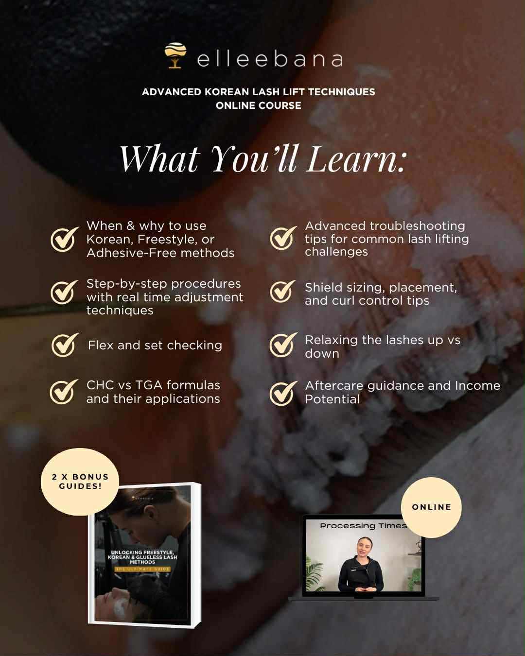 Elleebana Korean Lash Lift technique course with CE CEU hours course info