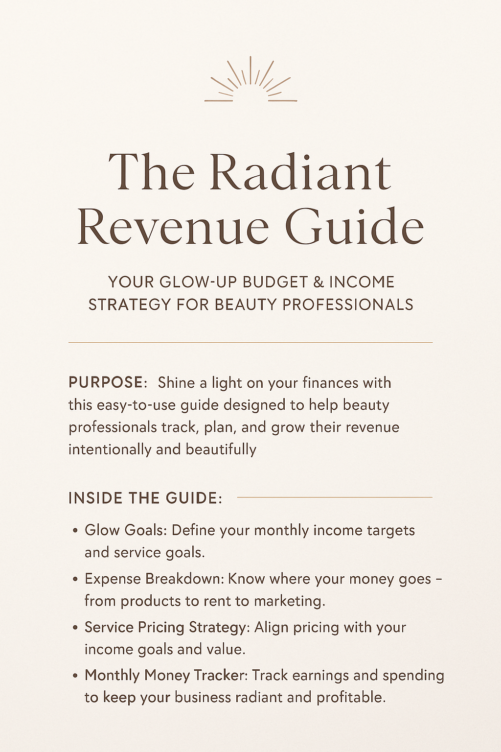 The Radiant Revenue Guide Class details for beauty professionals and massage therapists.