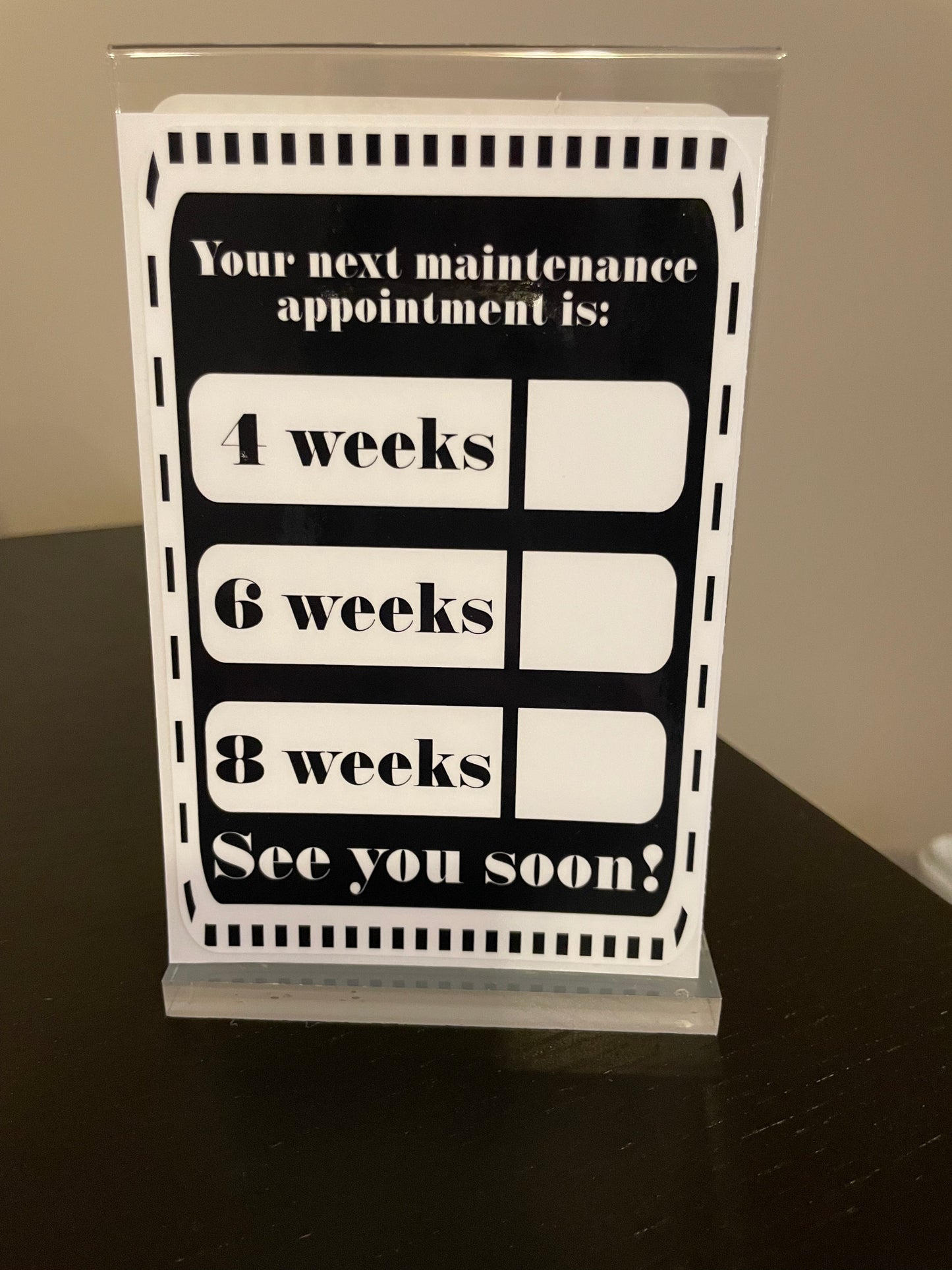 Client appointment reminder clings.