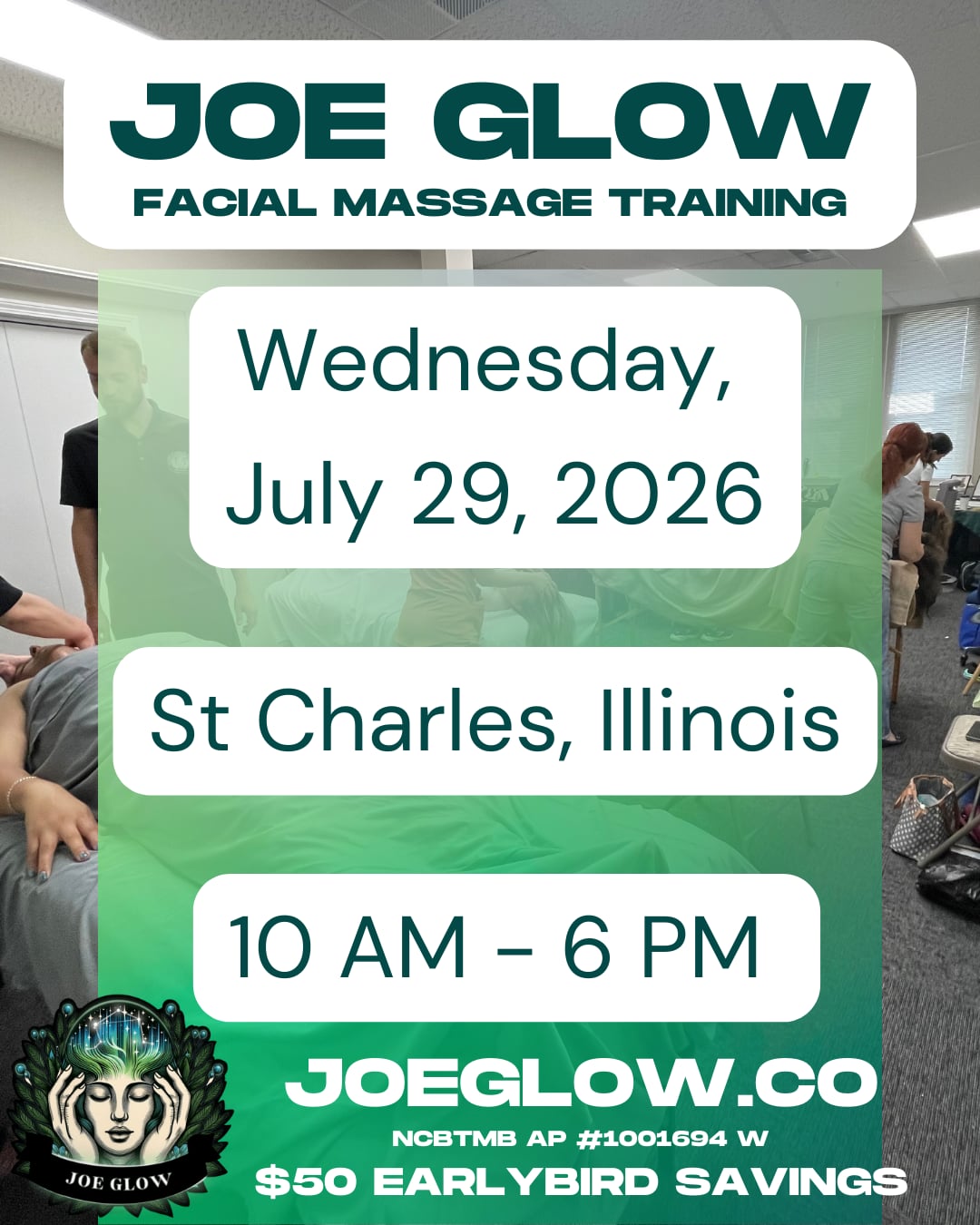 Joe Glow Facial Massage class flyer