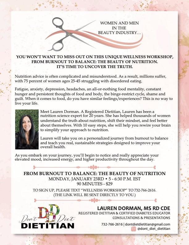 From Burnout to Balance: The Beauty of Nutrition LIVE Virtual Workshop with Lauren Dorman.