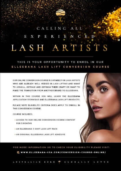 Elleebana Official One Shot Lash Lift Online CONVERSION certification course with official Elleebana trainer with CE CEU continuing education hours